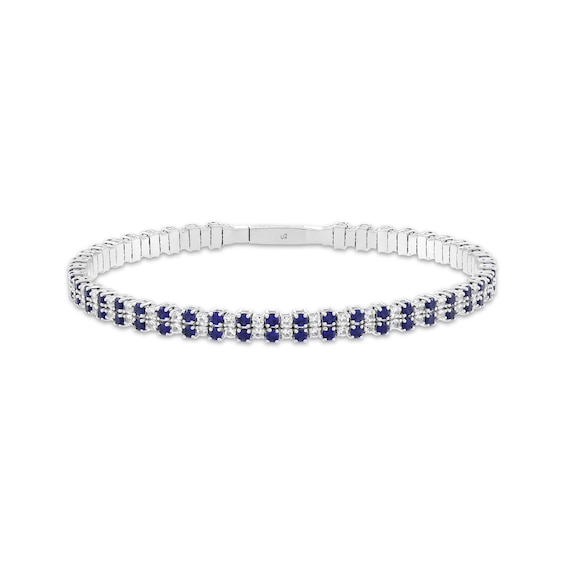 Blue & White Lab-Created Sapphire Two-Row Bracelet Sterling Silver & Titanium