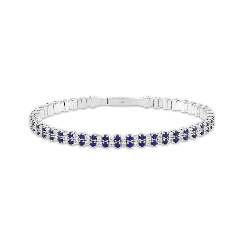 Main Image 1 of Blue & White Lab-Created Sapphire Two-Row Bracelet Sterling Silver & Titanium