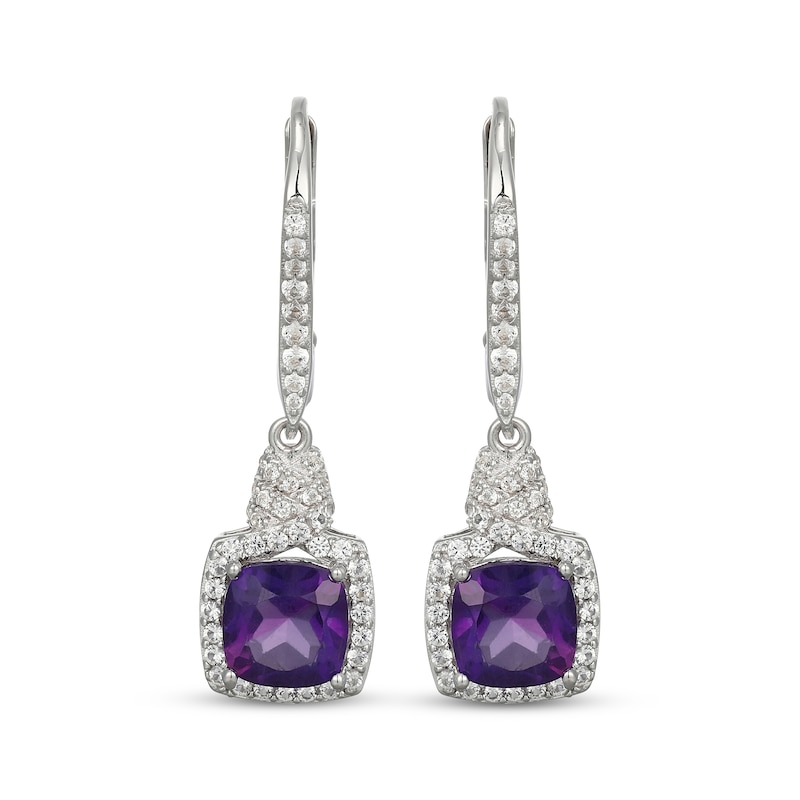 Main Image 2 of Cushion-Cut Amethyst & White Lab-Created Sapphire Dangle Earrings Sterling Silver