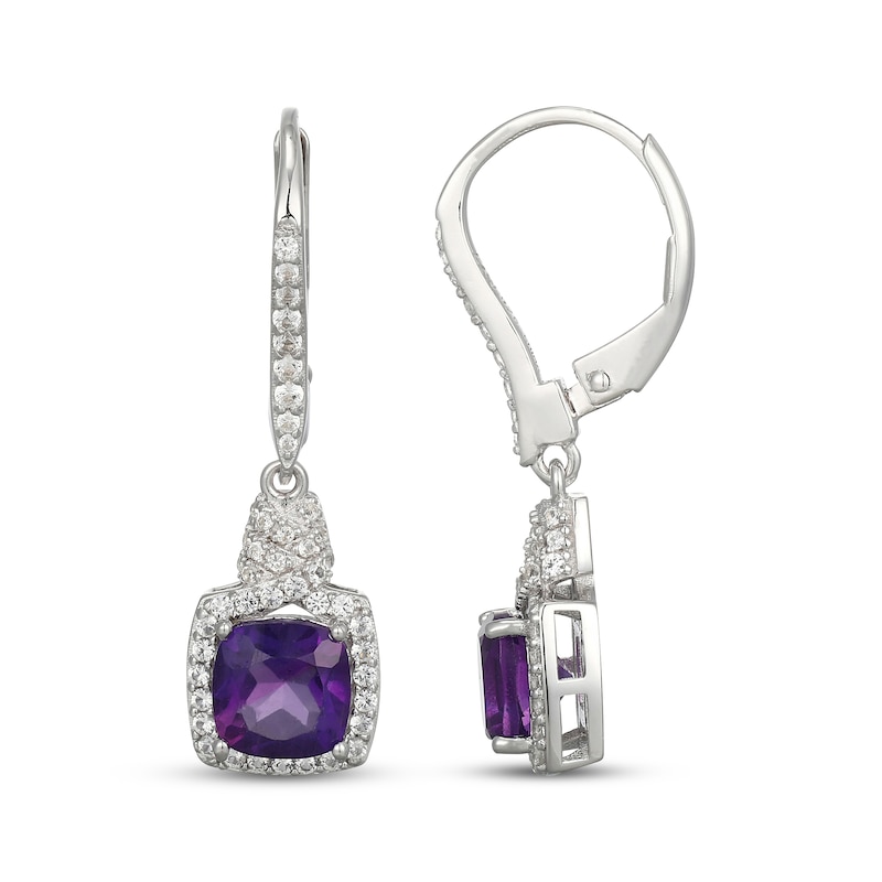 Main Image 3 of Cushion-Cut Amethyst & White Lab-Created Sapphire Dangle Earrings Sterling Silver