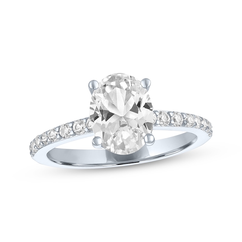 Main Image 1 of Oval-Cut White Lab-Created Sapphire Ring Sterling Silver