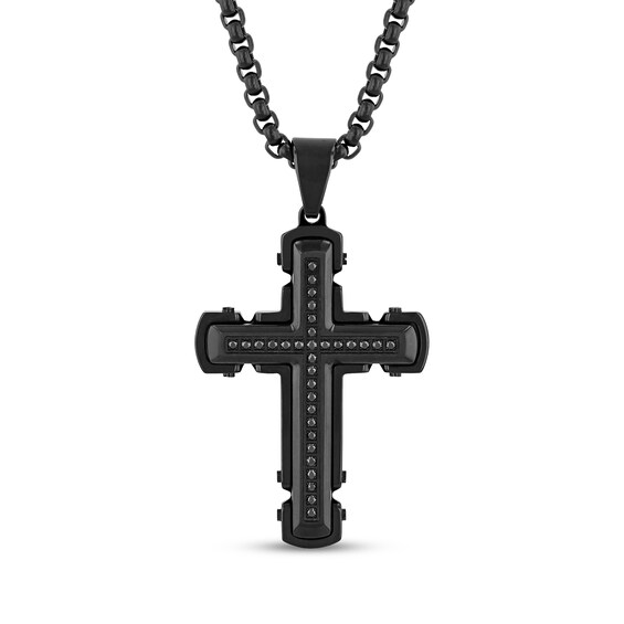 Men's Black Diamond Cross Necklace 1/4 ct tw Black Ion-Plated Stainless Steel 24"