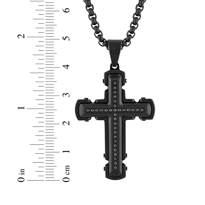 Main Image 4 of Men's Black Diamond Cross Necklace 1/4 ct tw Black Ion-Plated Stainless Steel 24"