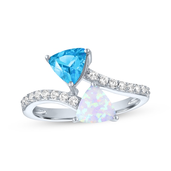 Swiss Blue Topaz, Lab-Created Opal & White Lab-Created Sapphire Bypass Ring Sterling Silver