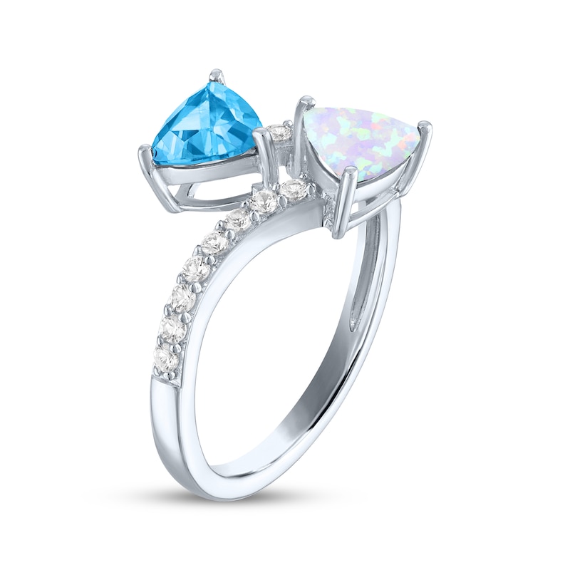 Main Image 2 of Swiss Blue Topaz, Lab-Created Opal & White Lab-Created Sapphire Bypass Ring Sterling Silver