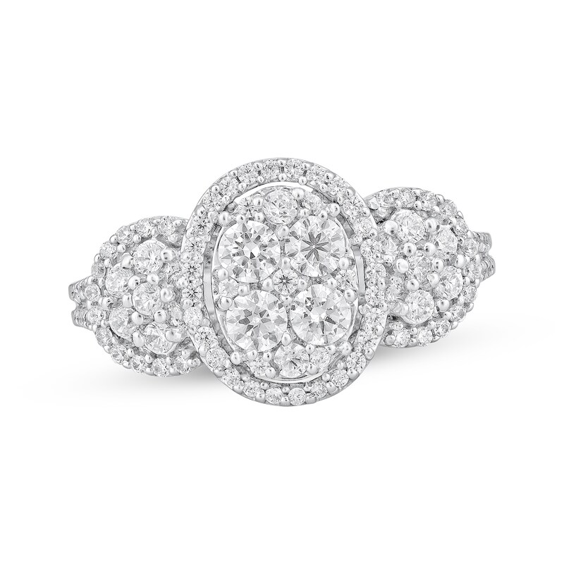 Main Image 1 of Adore Multi-Diamond Oval Halo Engagement Ring 7/8 ct tw 10K White Gold