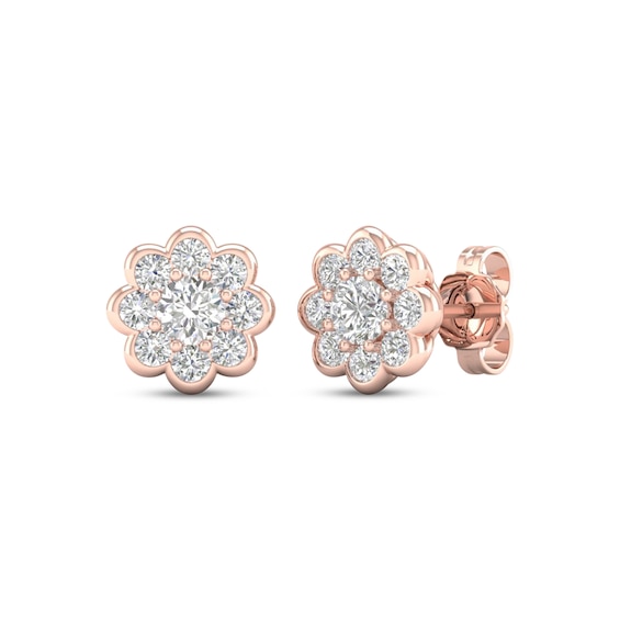 KAY Lab-Grown Diamonds Multi-Stone Flower Stud Earrings 1 ct tw 10K Rose Gold