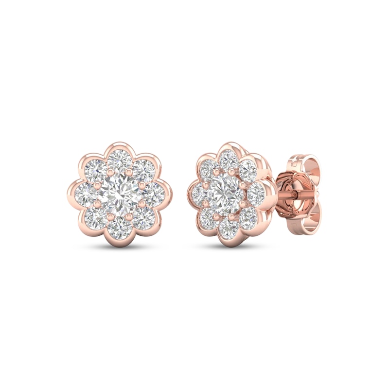 Main Image 1 of KAY Lab-Grown Diamonds Multi-Stone Flower Stud Earrings 1 ct tw 10K Rose Gold