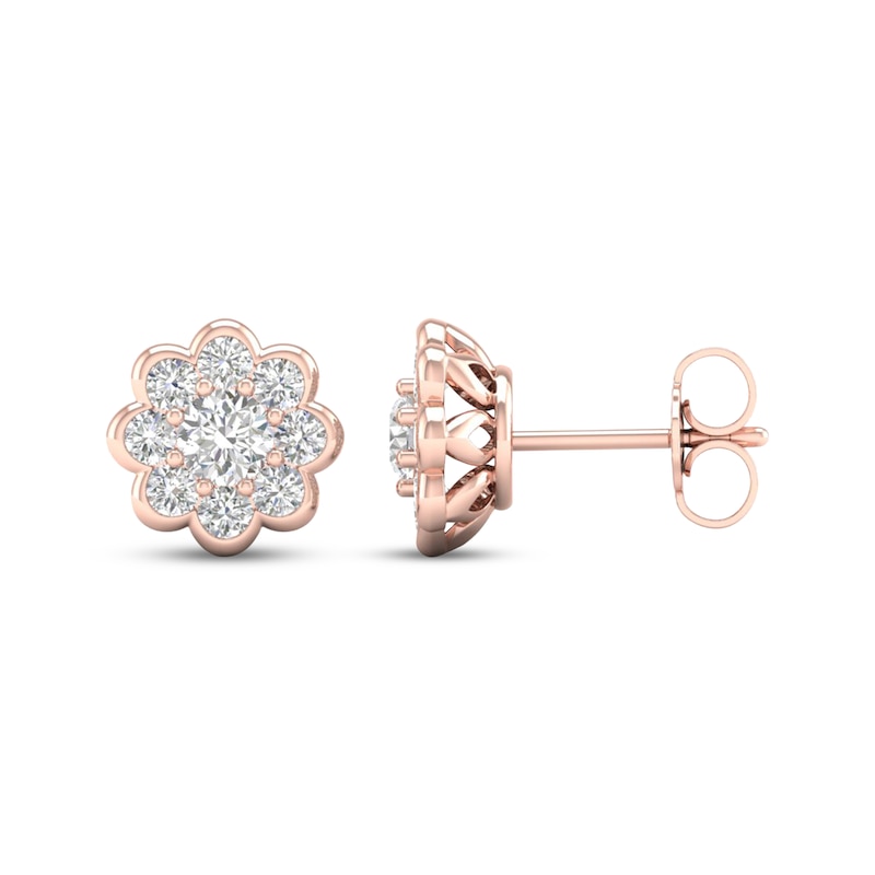 Main Image 3 of KAY Lab-Grown Diamonds Multi-Stone Flower Stud Earrings 1 ct tw 10K Rose Gold