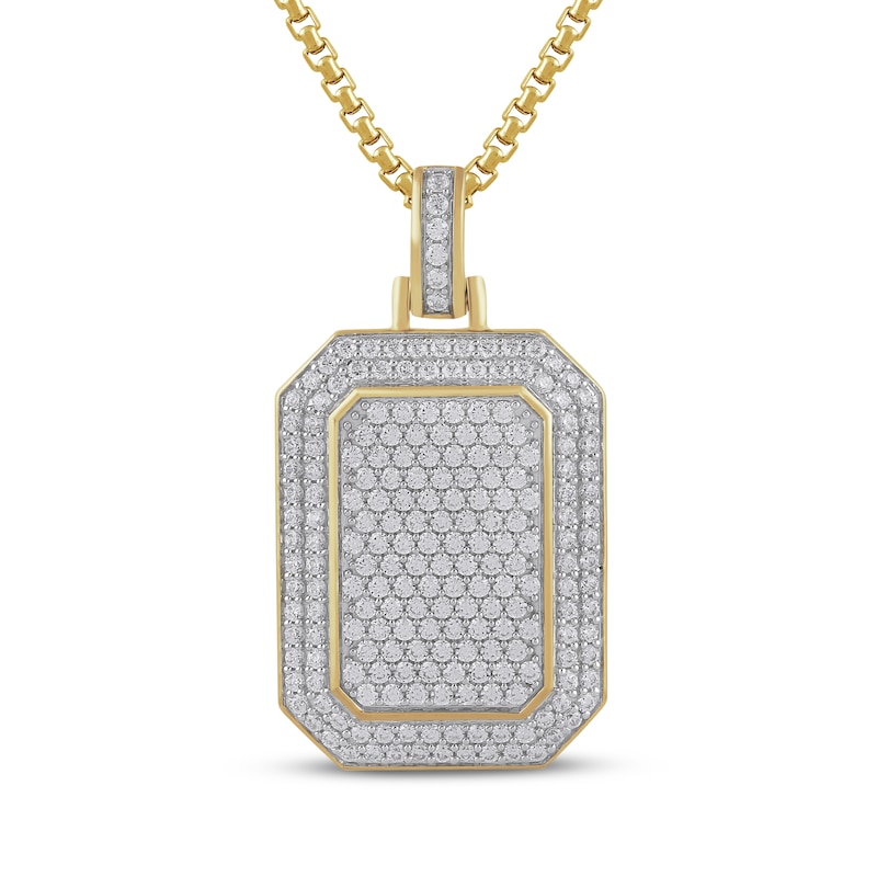Main Image 1 of Men's Lab-Grown Diamond Dog Tag Necklace 1-3/8 ct tw 24K Yellow Gold Vermeil Sterling Silver 22"