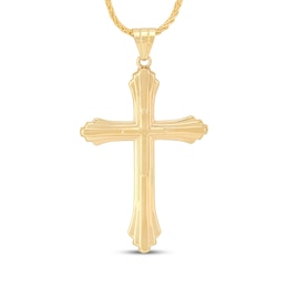 Men's Cross Necklace Semi-Solid 10K Yellow Gold 22"