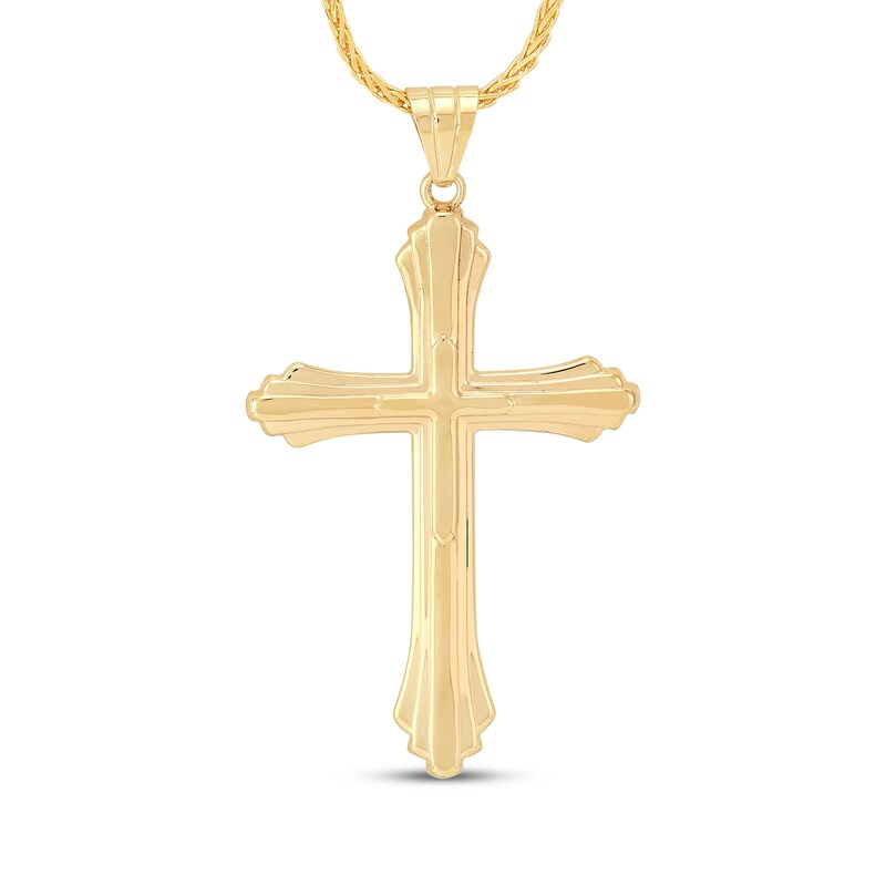 Main Image 1 of Men's Cross Necklace Semi-Solid 10K Yellow Gold 22"