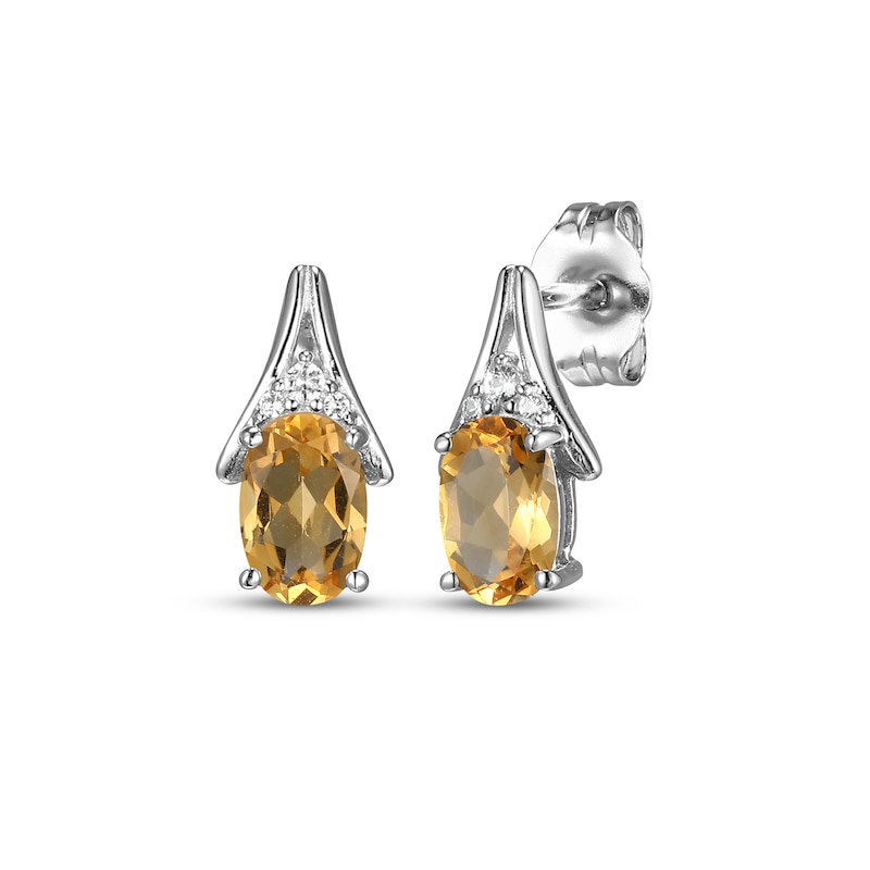 Main Image 1 of Oval-Cut Citrine & White Lab-Created Sapphire Drop Earrings Sterling Silver