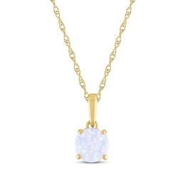 Lab-Created Opal Solitaire Necklace 10K Yellow Gold 18"