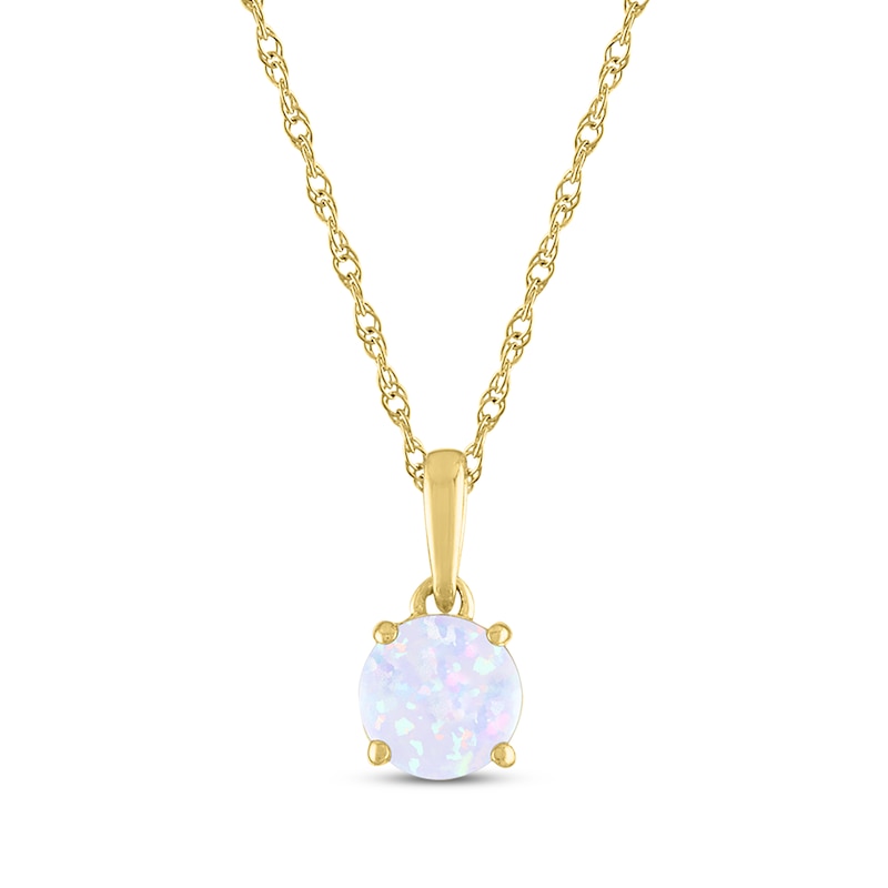 Main Image 1 of Lab-Created Opal Solitaire Necklace 10K Yellow Gold 18"