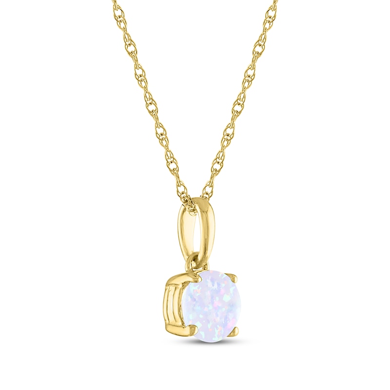 Main Image 2 of Lab-Created Opal Solitaire Necklace 10K Yellow Gold 18"