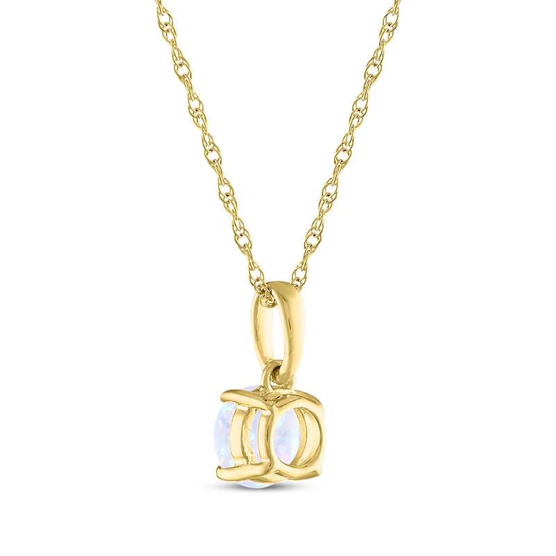 Main Image 3 of Lab-Created Opal Solitaire Necklace 10K Yellow Gold 18"