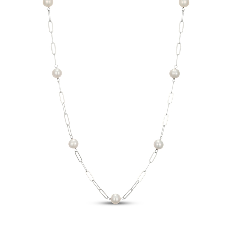 Main Image 1 of Cultured Pearl & Paperclip Chain Necklace Sterling Silver 18"