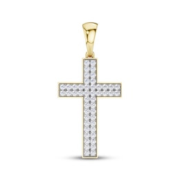 KAY Lab-Grown Diamonds Men's Two-Row Cross Charm 2 ct tw 10K Yellow Gold