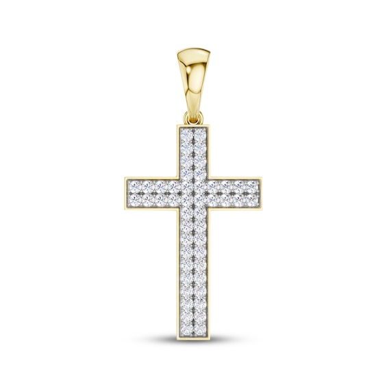 KAY Lab-Grown Diamonds Men's Two-Row Cross Charm 2 ct tw 10K Yellow Gold