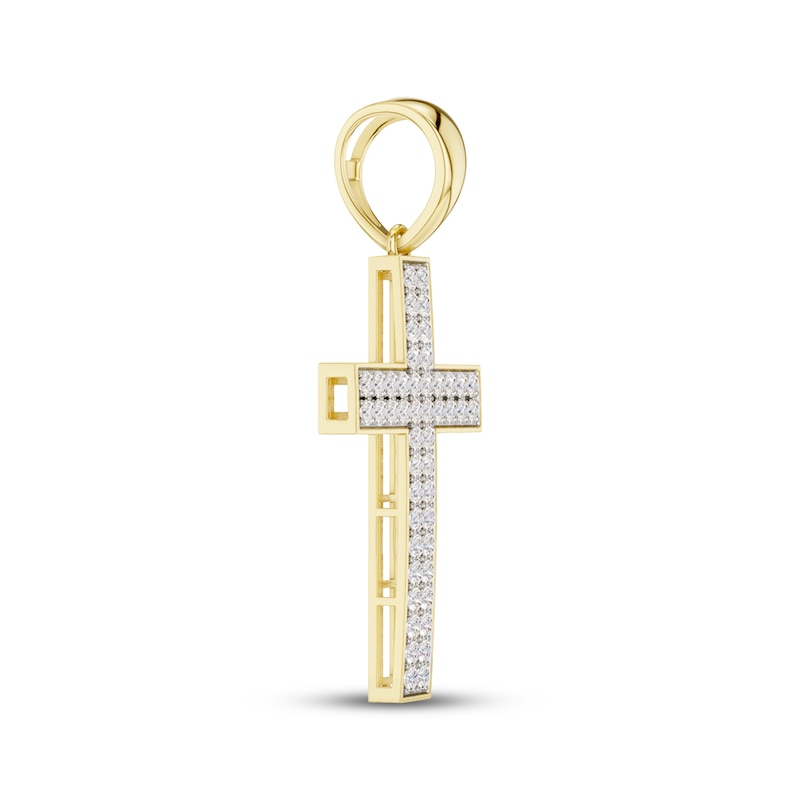 Main Image 2 of KAY Lab-Grown Diamonds Men's Two-Row Cross Charm 2 ct tw 10K Yellow Gold