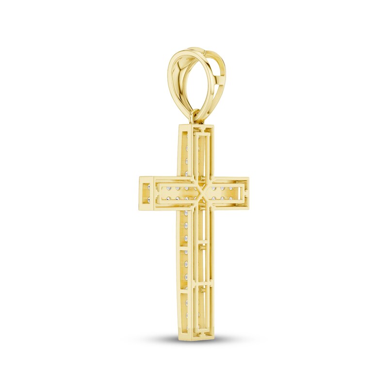 Main Image 3 of KAY Lab-Grown Diamonds Men's Two-Row Cross Charm 2 ct tw 10K Yellow Gold