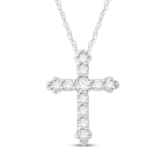 Diamond Flared Cross Necklace 1/4 ct tw 14K White Gold 18"