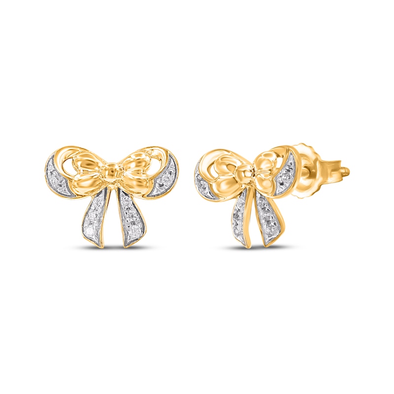 Main Image 1 of Diamond Bow Stud Earrings 1/20 ct tw 14K Yellow Gold