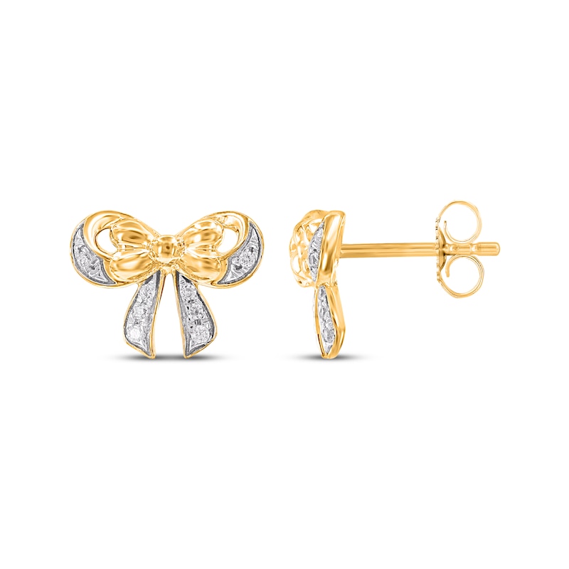 Main Image 3 of Diamond Bow Stud Earrings 1/20 ct tw 14K Yellow Gold