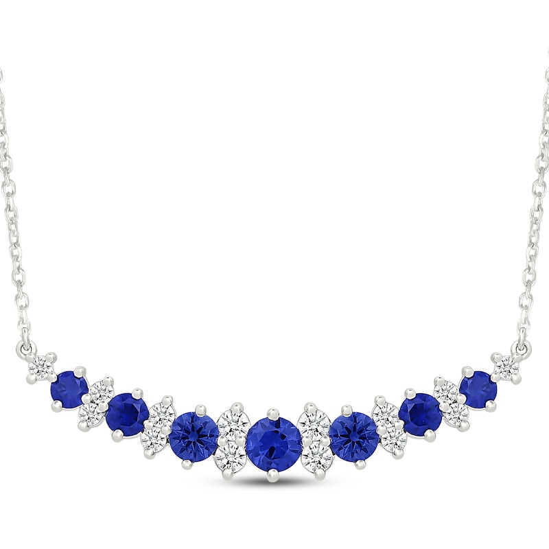 Main Image 1 of KAY Lab-Grown Diamonds & Blue Lab-Created Sapphire Smile Necklace 1/2 ct tw Sterling Silver 18"