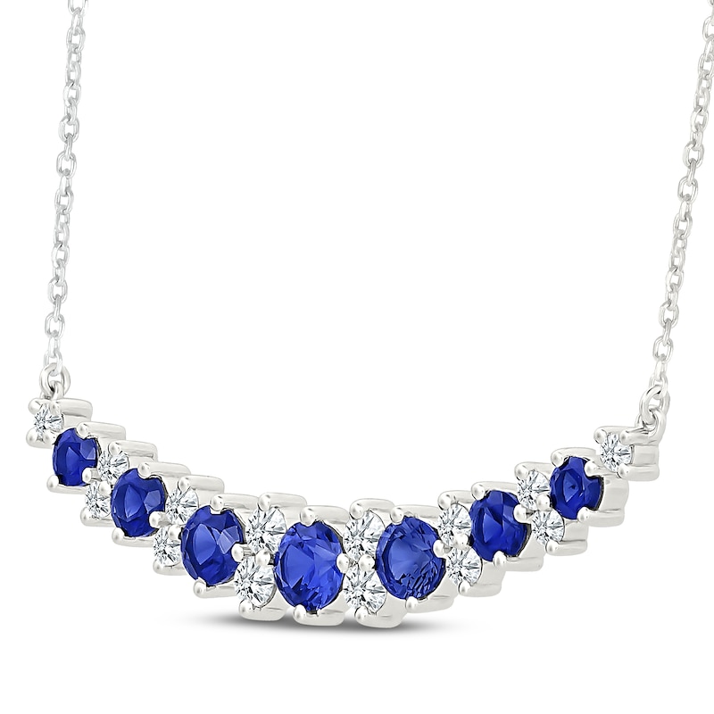 Main Image 2 of KAY Lab-Grown Diamonds & Blue Lab-Created Sapphire Smile Necklace 1/2 ct tw Sterling Silver 18"