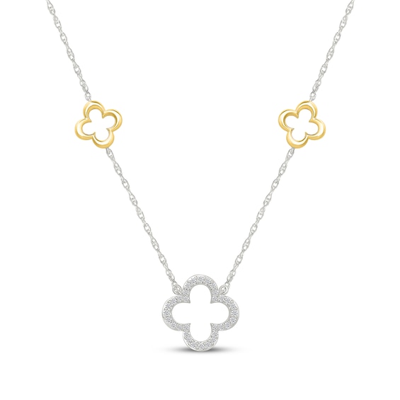 Diamond Clover Necklace 1/6 ct tw Sterling Silver & 10K Yellow Gold 18"