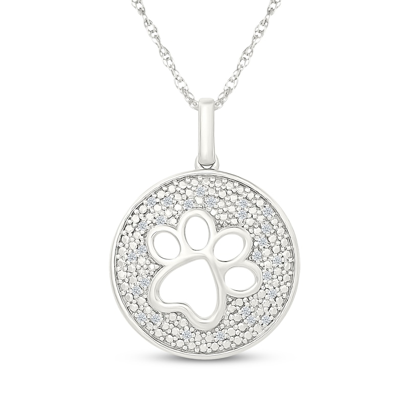 Main Image 1 of Diamond Paw Print Disc Charm Necklace 1/10 ct tw Sterling Silver
