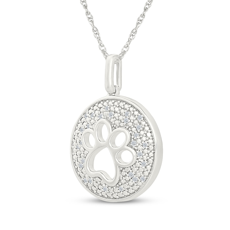 Main Image 2 of Diamond Paw Print Disc Charm Necklace 1/10 ct tw Sterling Silver