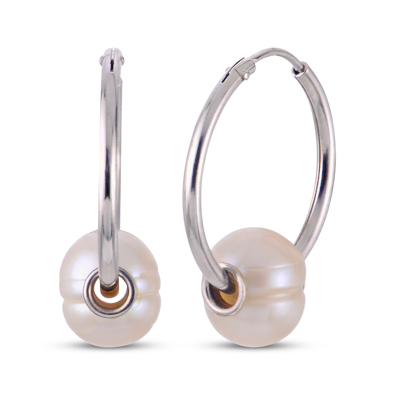 Main Image 1 of Cultured Pearl Hoop Earrings Sterling Silver
