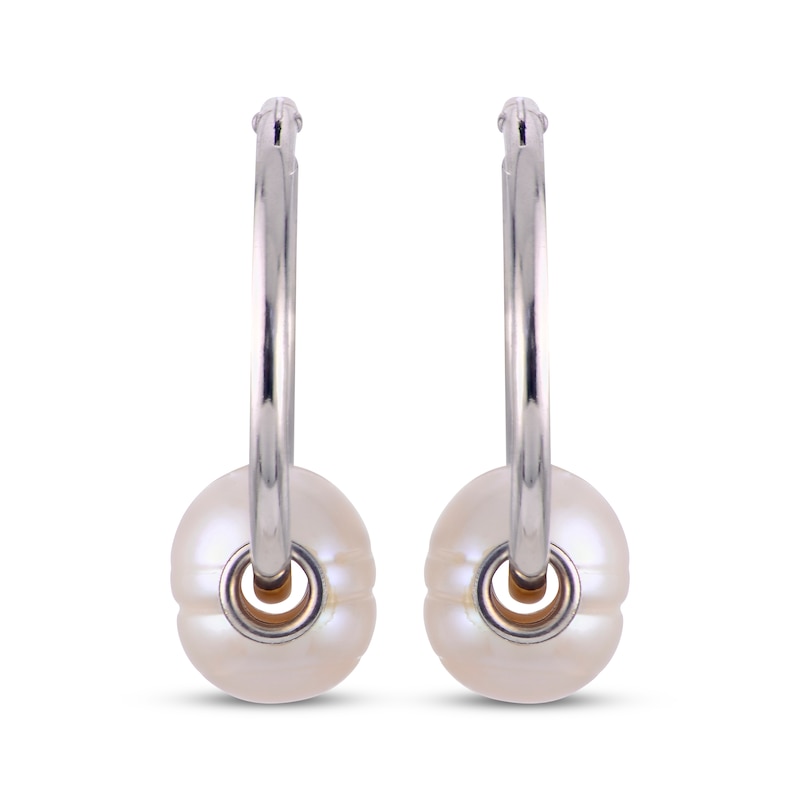 Main Image 2 of Cultured Pearl Hoop Earrings Sterling Silver