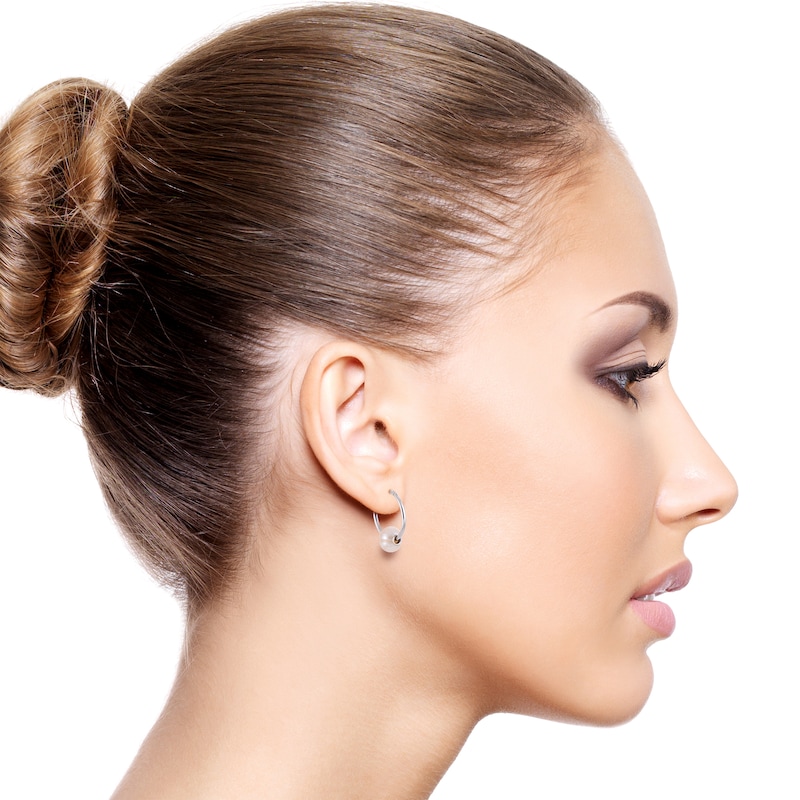 Main Image 3 of Cultured Pearl Hoop Earrings Sterling Silver