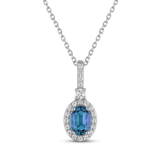 Oval-Cut Swiss Blue Topaz & White Lab-Created Sapphire Drop Necklace Sterling Silver 18"