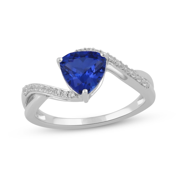 Trillion-Cut Blue Lab-Created Sapphire & White Lab-Created Sapphire Bypass Ring Sterling Silver