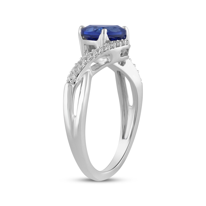 Main Image 2 of Trillion-Cut Blue Lab-Created Sapphire & White Lab-Created Sapphire Bypass Ring Sterling Silver