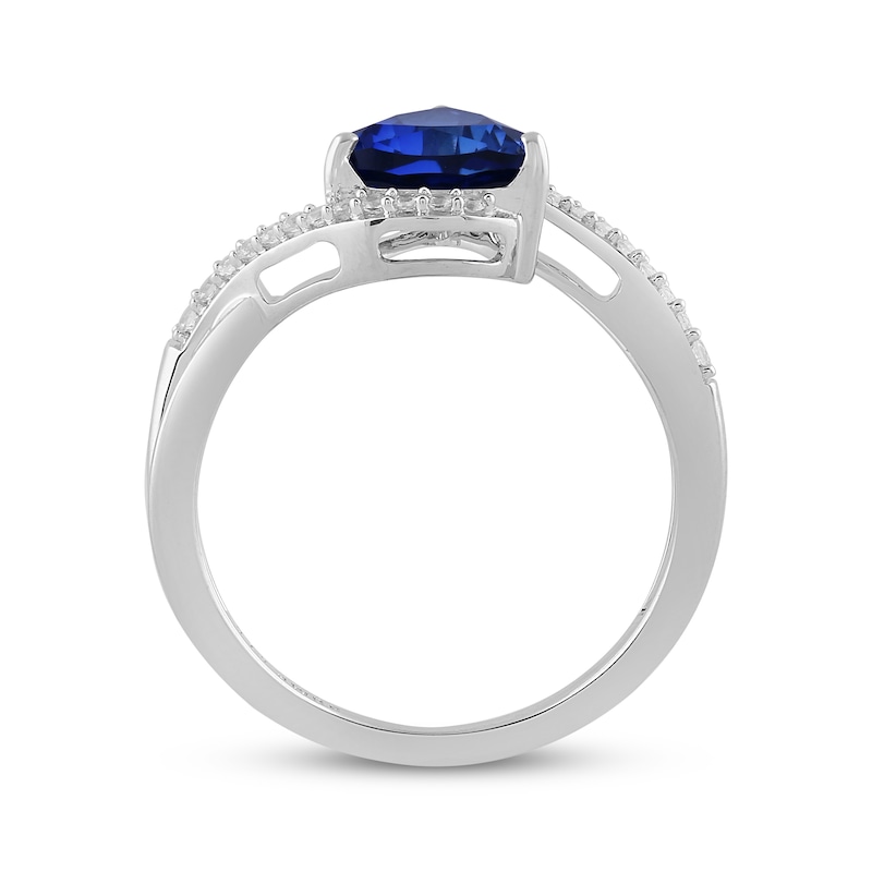 Main Image 3 of Trillion-Cut Blue Lab-Created Sapphire & White Lab-Created Sapphire Bypass Ring Sterling Silver