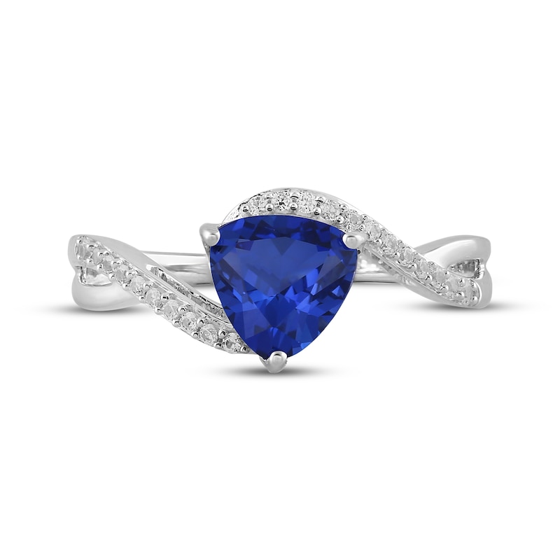 Main Image 4 of Trillion-Cut Blue Lab-Created Sapphire & White Lab-Created Sapphire Bypass Ring Sterling Silver