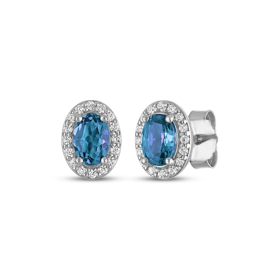 Oval-Cut Swiss Blue Topaz & White Lab-Created Sapphire Stud Earrings Sterling Silver