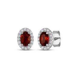 Oval-Cut Garnet & White Lab-Created Sapphire Stud Earrings Sterling Silver