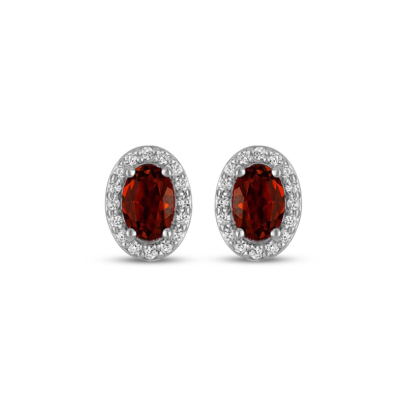 Main Image 2 of Oval-Cut Garnet & White Lab-Created Sapphire Stud Earrings Sterling Silver