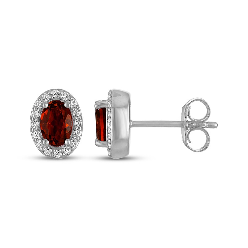 Main Image 3 of Oval-Cut Garnet & White Lab-Created Sapphire Stud Earrings Sterling Silver