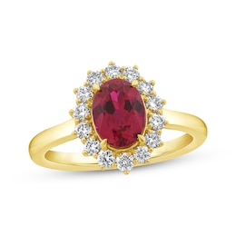 KAY Lab-Grown Diamonds Oval-Cut Lab-Created Ruby Starburst Frame Ring 1/2 ct tw 14K Yellow Gold