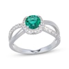 Thumbnail Image 1 of Lab-Created Emerald & White Lab-Created Sapphire Halo Split Shank Ring Sterling Silver