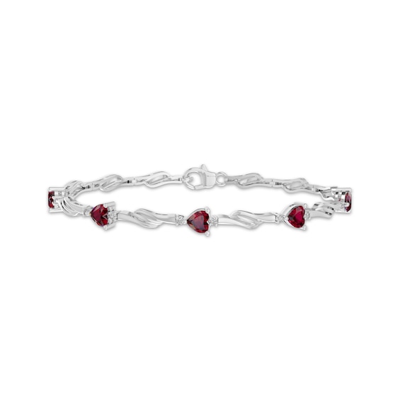 Heart-Shaped Lab-Created Ruby & White Lab-Created Sapphire Bracelet Sterling Silver 7.25"