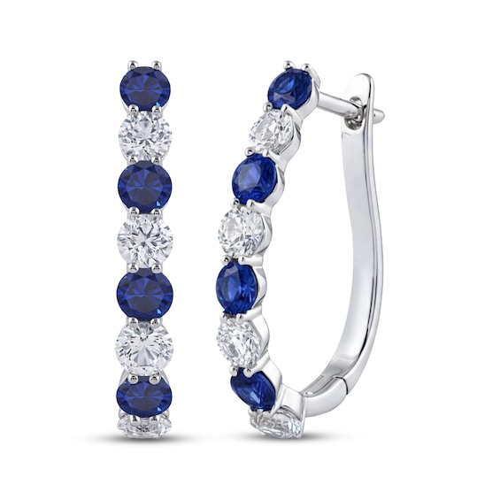 Blue & White Lab-Created Sapphire U-Hoop Earrings Sterling Silver